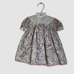 Vintage Peaches N Cream Floral Bib Dress Baby Girl 18M Cottagecore